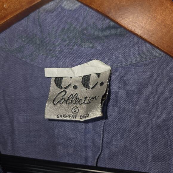 Vintage CC Collection Shirt Womens Small Blue Linen Beach Collared Coastal Warm - Picture 7 of 14